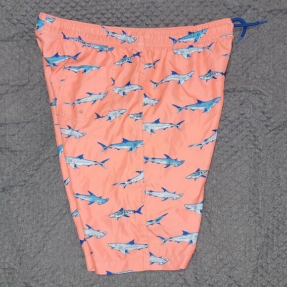 Lands End Boys Shark Printed Volley Swim Trunks Shorts Size L (14H-16H) - Picture 5 of 8